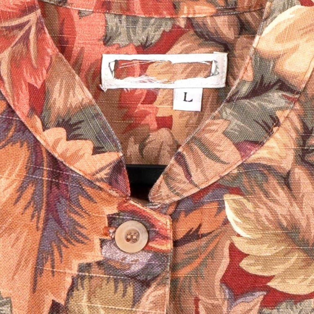 VTG Fall Leaf Print Button Up Vest L Womens Earthy Knit Mandarin Collar Boho - Picture 4 of 5